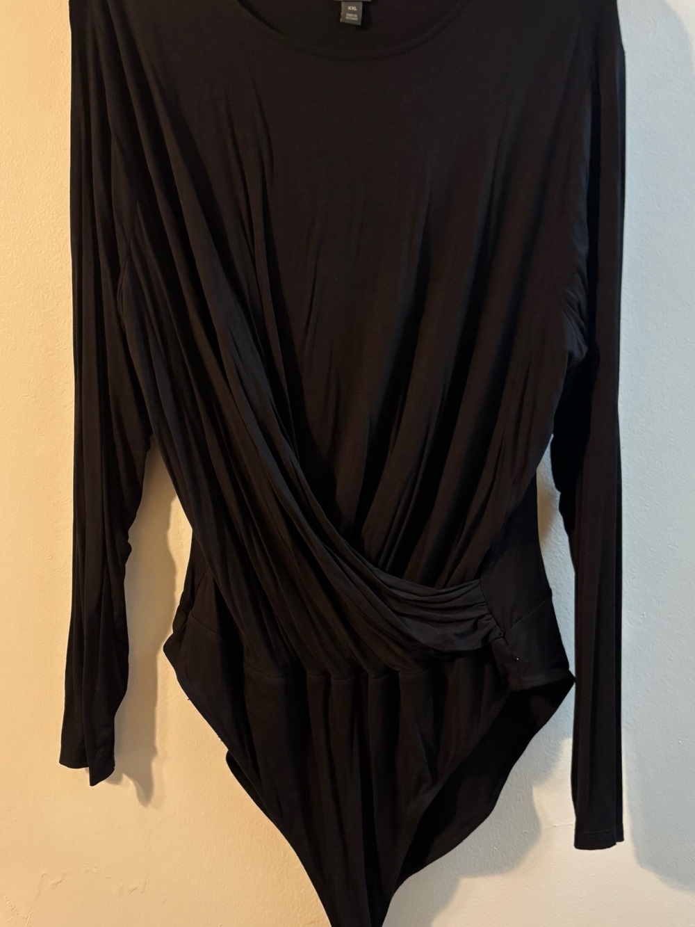 Worthington Black Draped Long-Sleeve Bodysuit